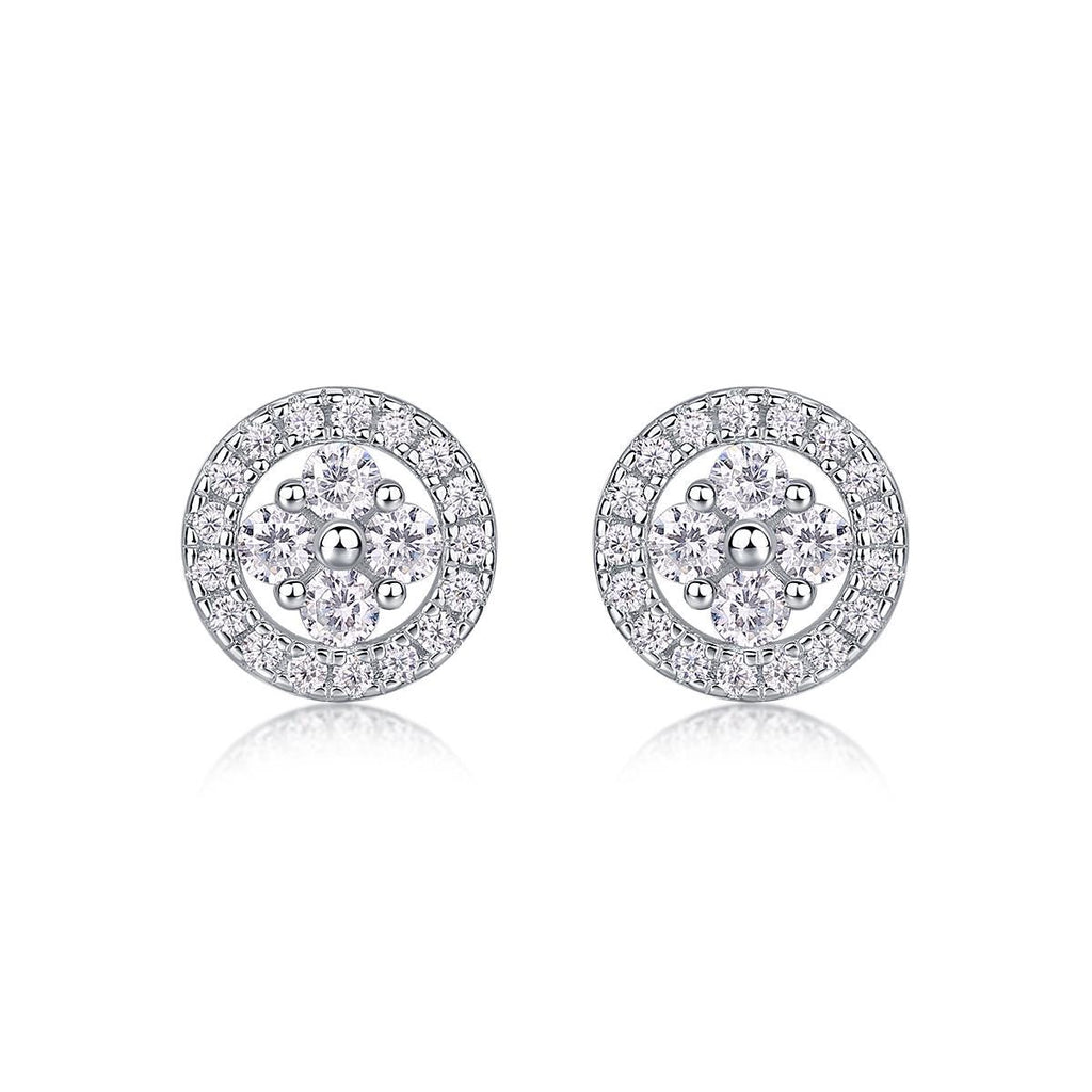 Halo Moissanite Stud Earrings, 18K White Gold Plated Sterling Silver