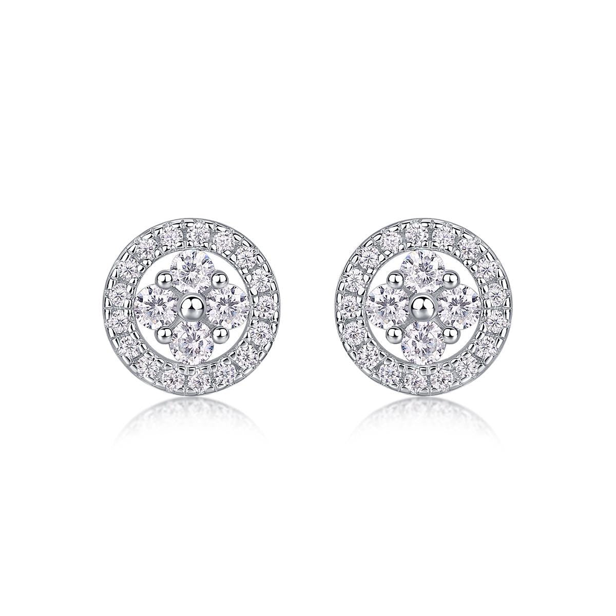 Halo Moissanite Stud Earrings, 18K White Gold Plated Sterling Silver