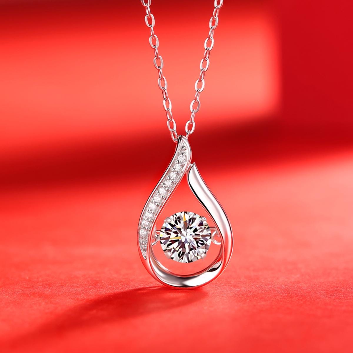 Teardrop Moissanite Pendant Necklace in 925 Sterling Silver with White Gold Plating - 1.0 ct