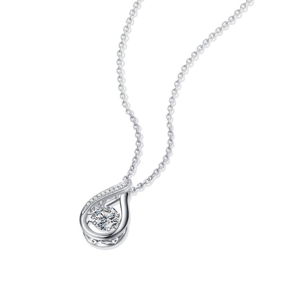 Teardrop Moissanite Pendant Necklace in 925 Sterling Silver with White Gold Plating - 1.0 ct