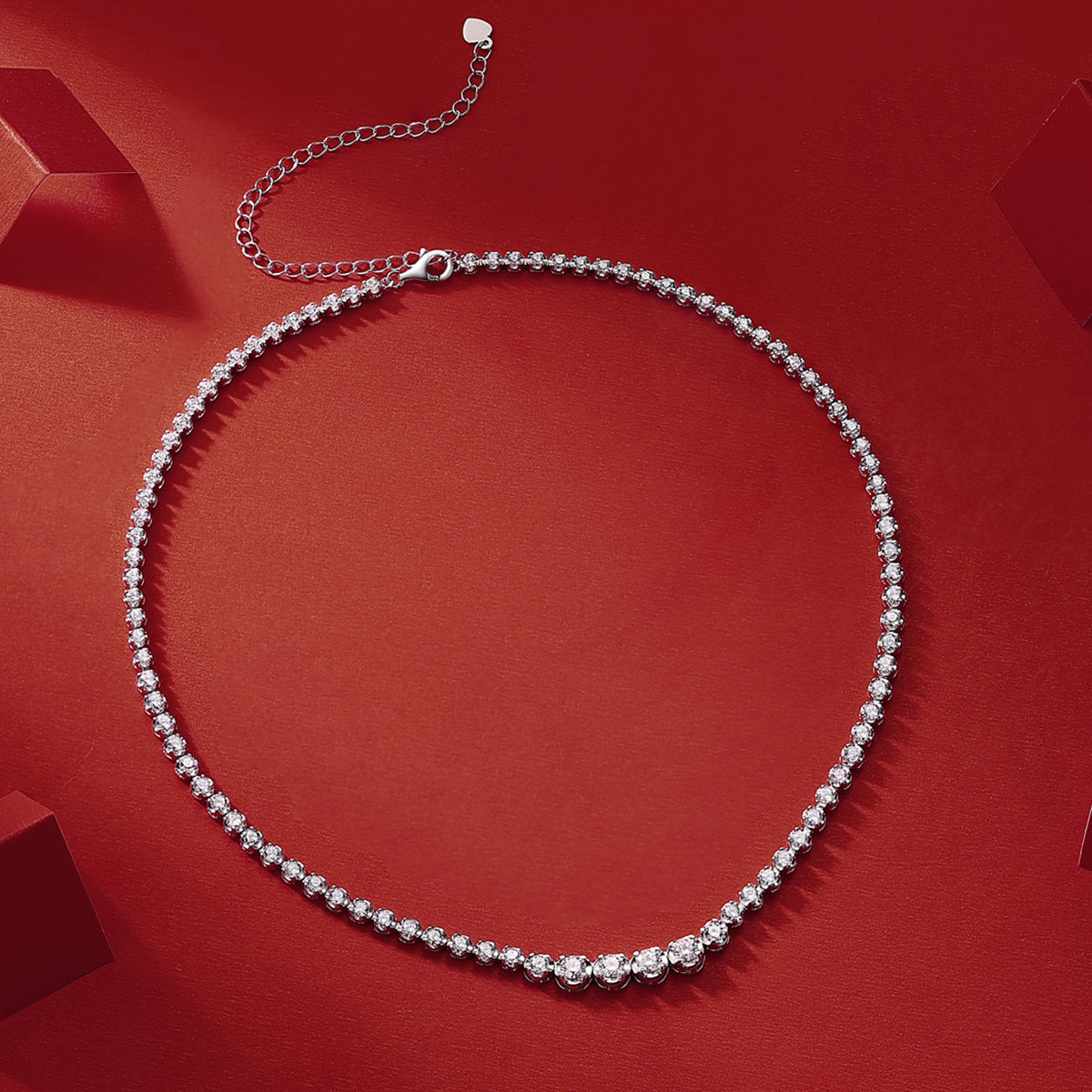 Moissanite Tennis Necklace in 925 Sterling Silver with White Gold Plating – 1.2 ct