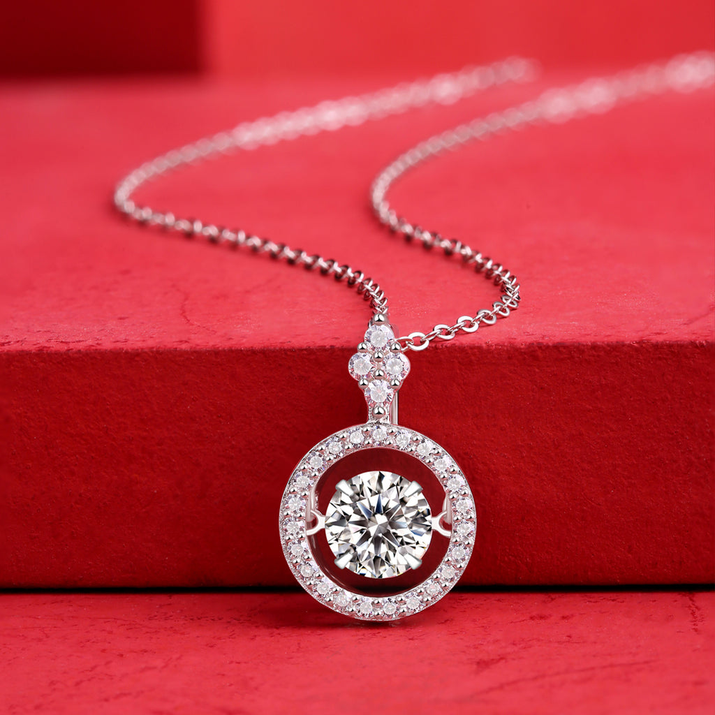 Floating Halo Moissanite Pendant Necklace in 925 Sterling Silver with White Gold Plating – 1.0 ct