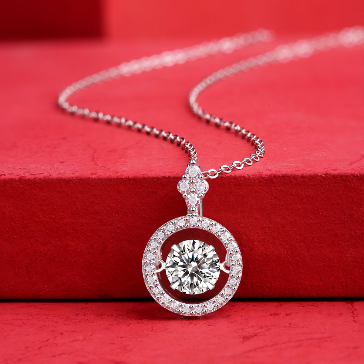 Floating Halo Moissanite Pendant Necklace in 925 Sterling Silver with White Gold Plating – 1.0 ct