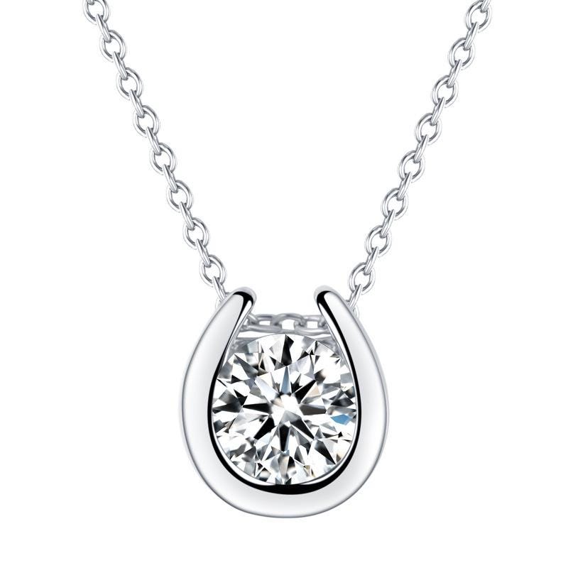 Horseshoe Moissanite Pendant Necklace in 925 Sterling Silver with White Gold Plating - 1.0 ct