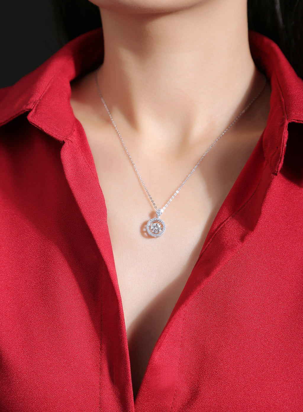 Floating Halo Moissanite Pendant Necklace in 925 Sterling Silver with White Gold Plating – 1.0 ct