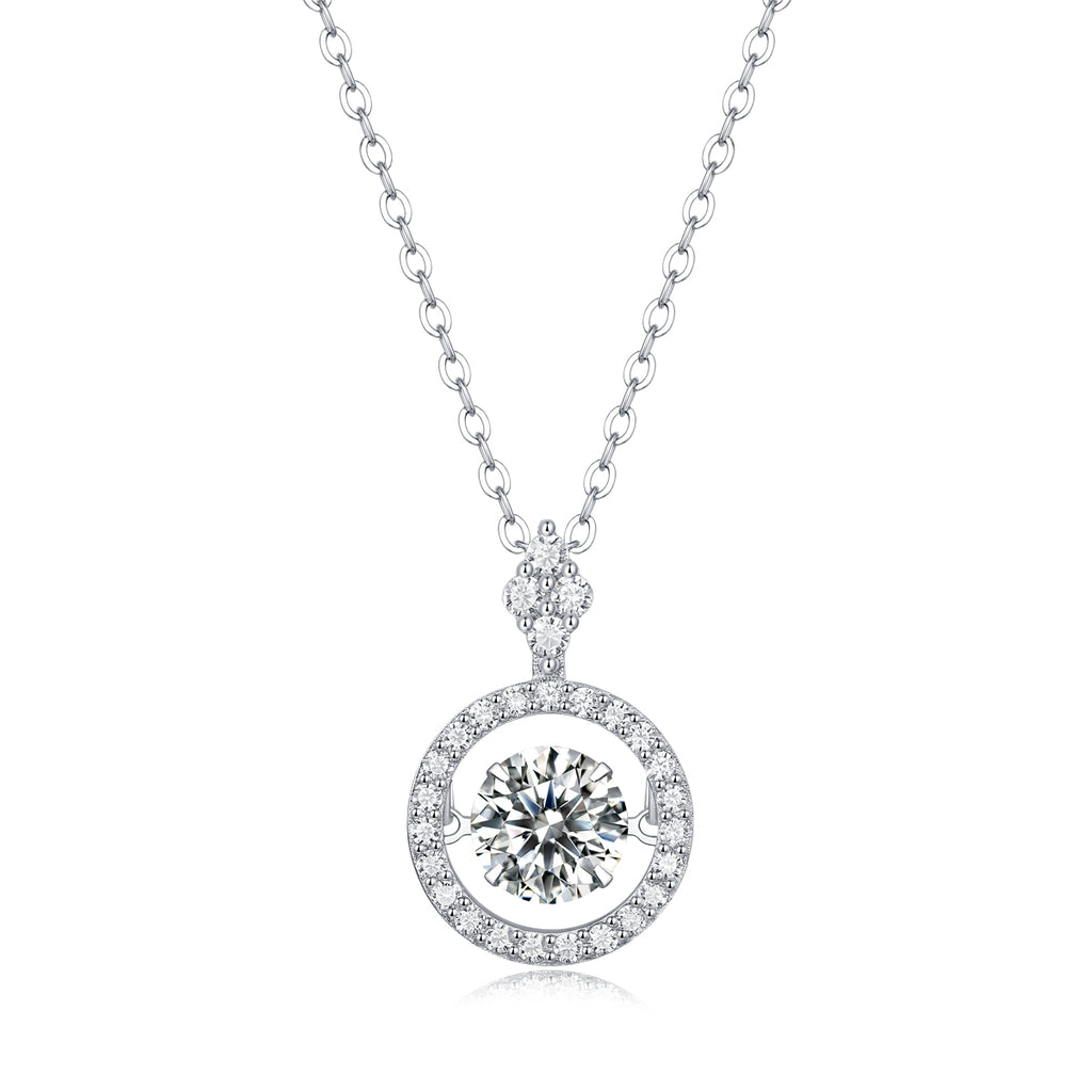 Floating Halo Moissanite Pendant Necklace in 925 Sterling Silver with White Gold Plating – 1.0 ct