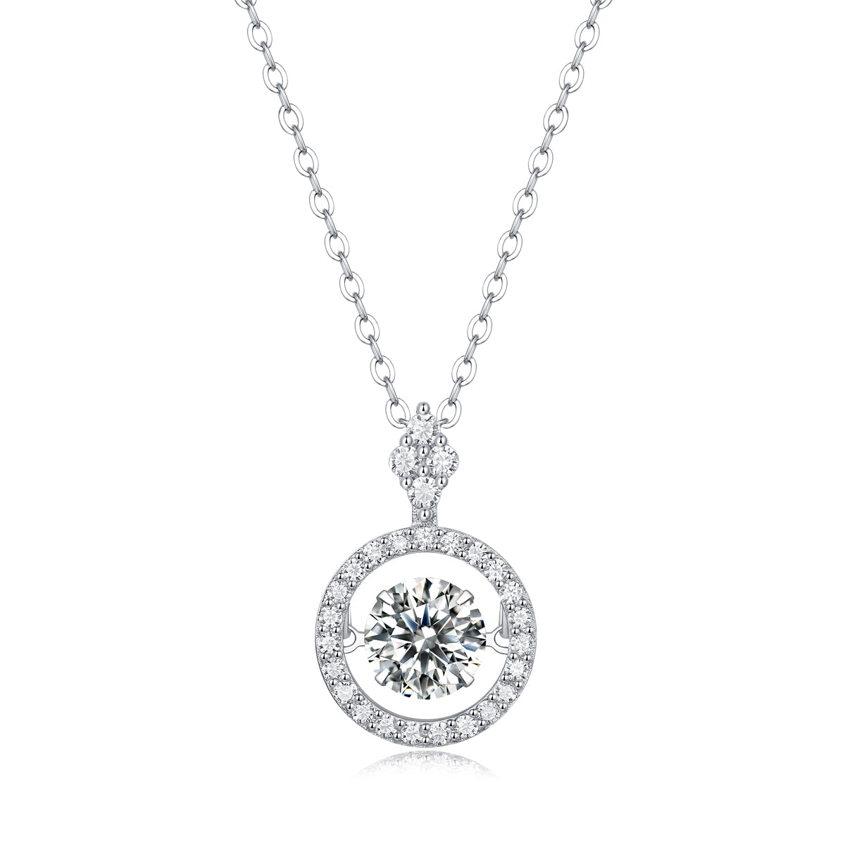 Floating Halo Moissanite Pendant Necklace in 925 Sterling Silver with White Gold Plating – 1.0 ct