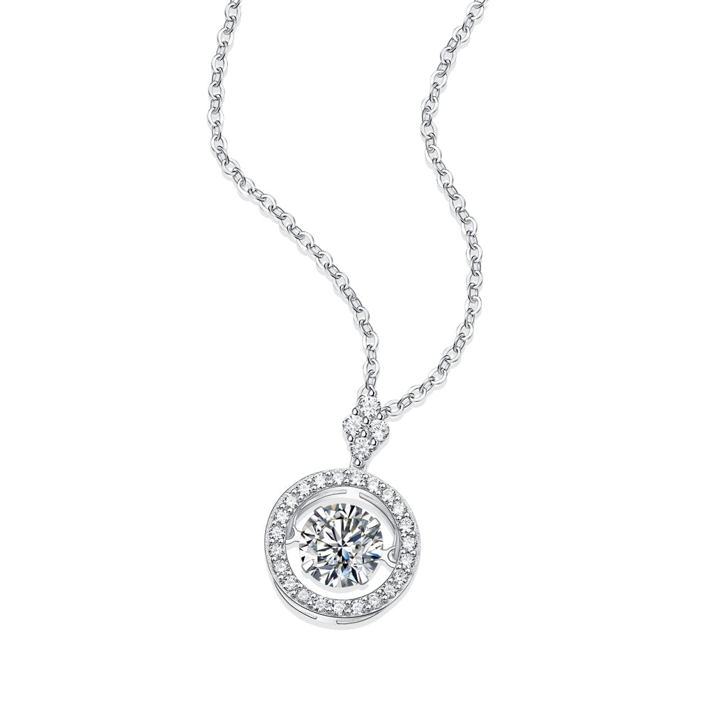Floating Halo Moissanite Pendant Necklace in 925 Sterling Silver with White Gold Plating – 1.0 ct