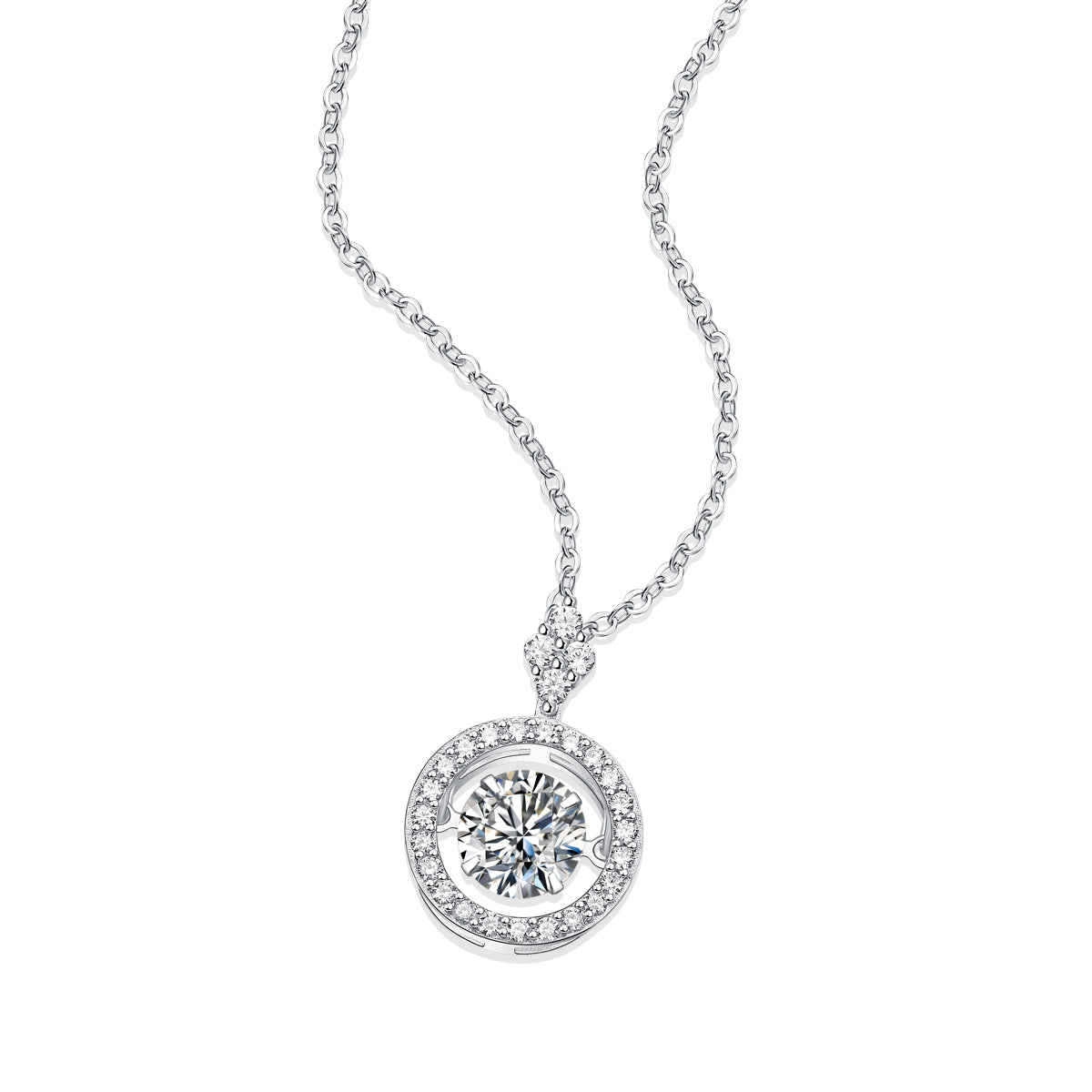 Floating Halo Moissanite Pendant Necklace in 925 Sterling Silver with White Gold Plating – 1.0 ct