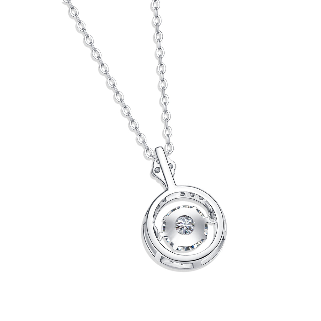 Floating Halo Moissanite Pendant Necklace in 925 Sterling Silver with White Gold Plating – 1.0 ct