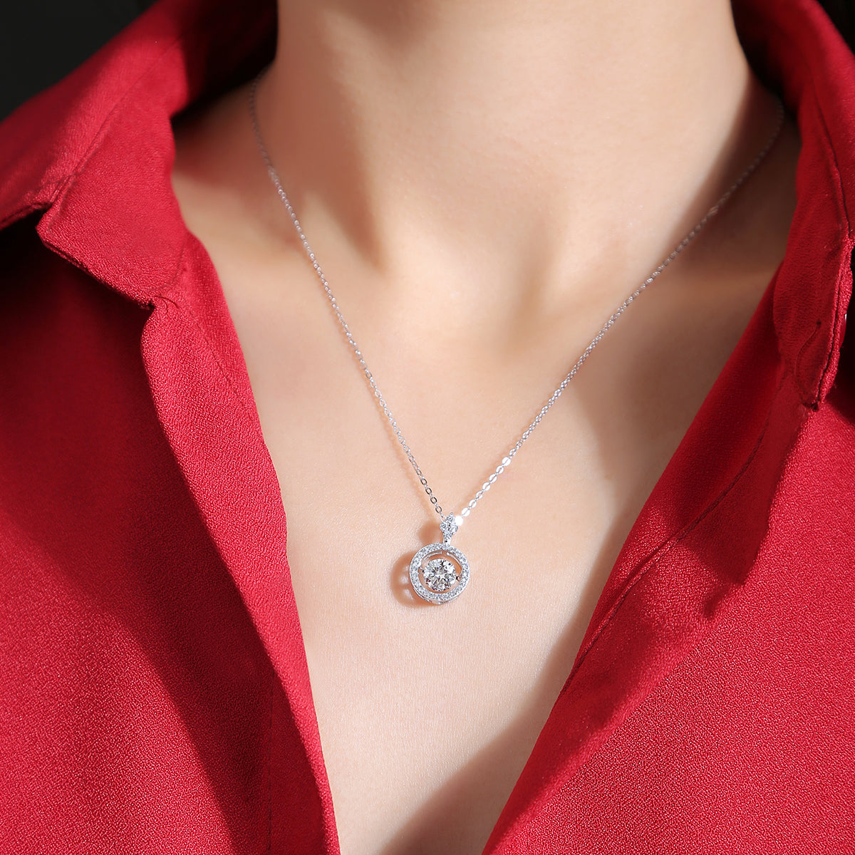 Floating Halo Moissanite Pendant Necklace in 925 Sterling Silver with White Gold Plating – 1.0 ct