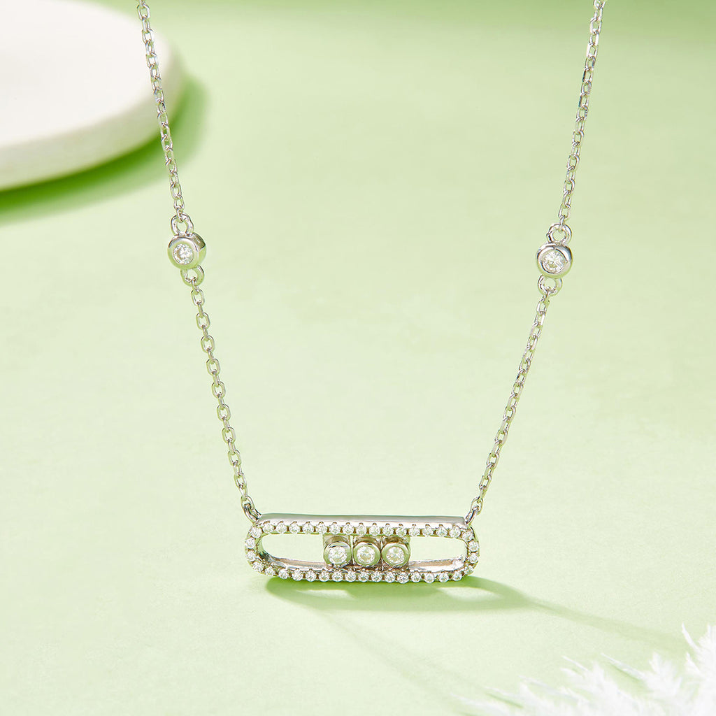 Dynamic Bar Moissanite Necklace in 925 Sterling Silver with White Gold Plating – 0.36 ct