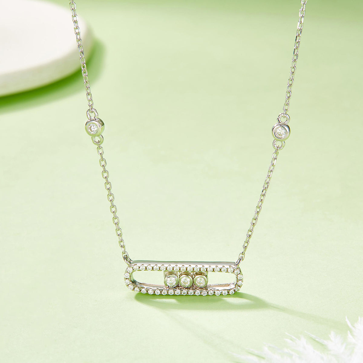 Dynamic Bar Moissanite Necklace in 925 Sterling Silver with White Gold Plating – 0.36 ct