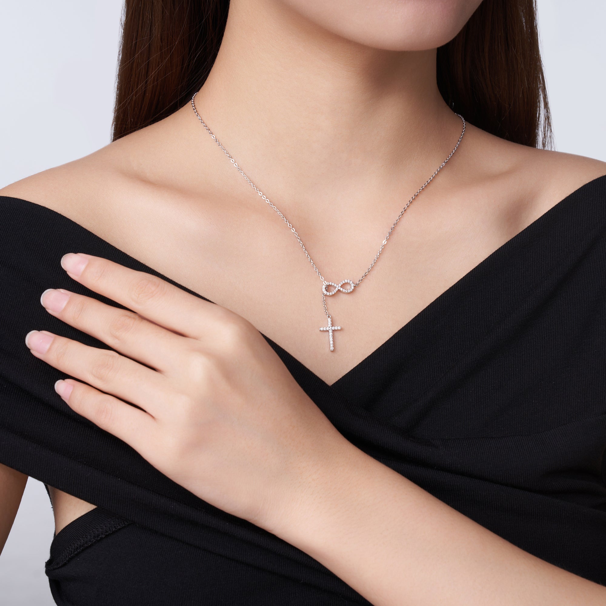 Infinity Cross Moissanite Pendant Necklace