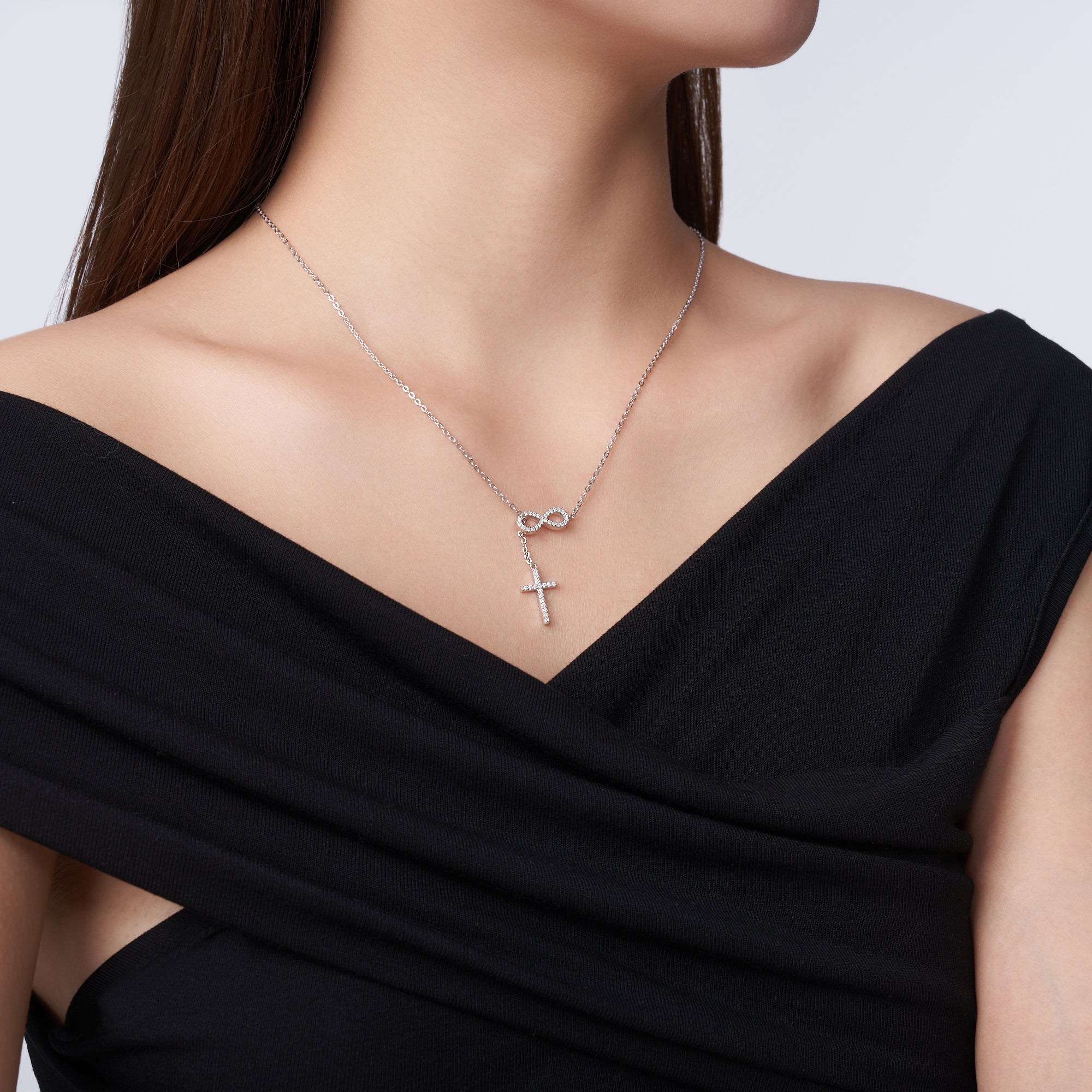 Infinity Cross Moissanite Pendant Necklace