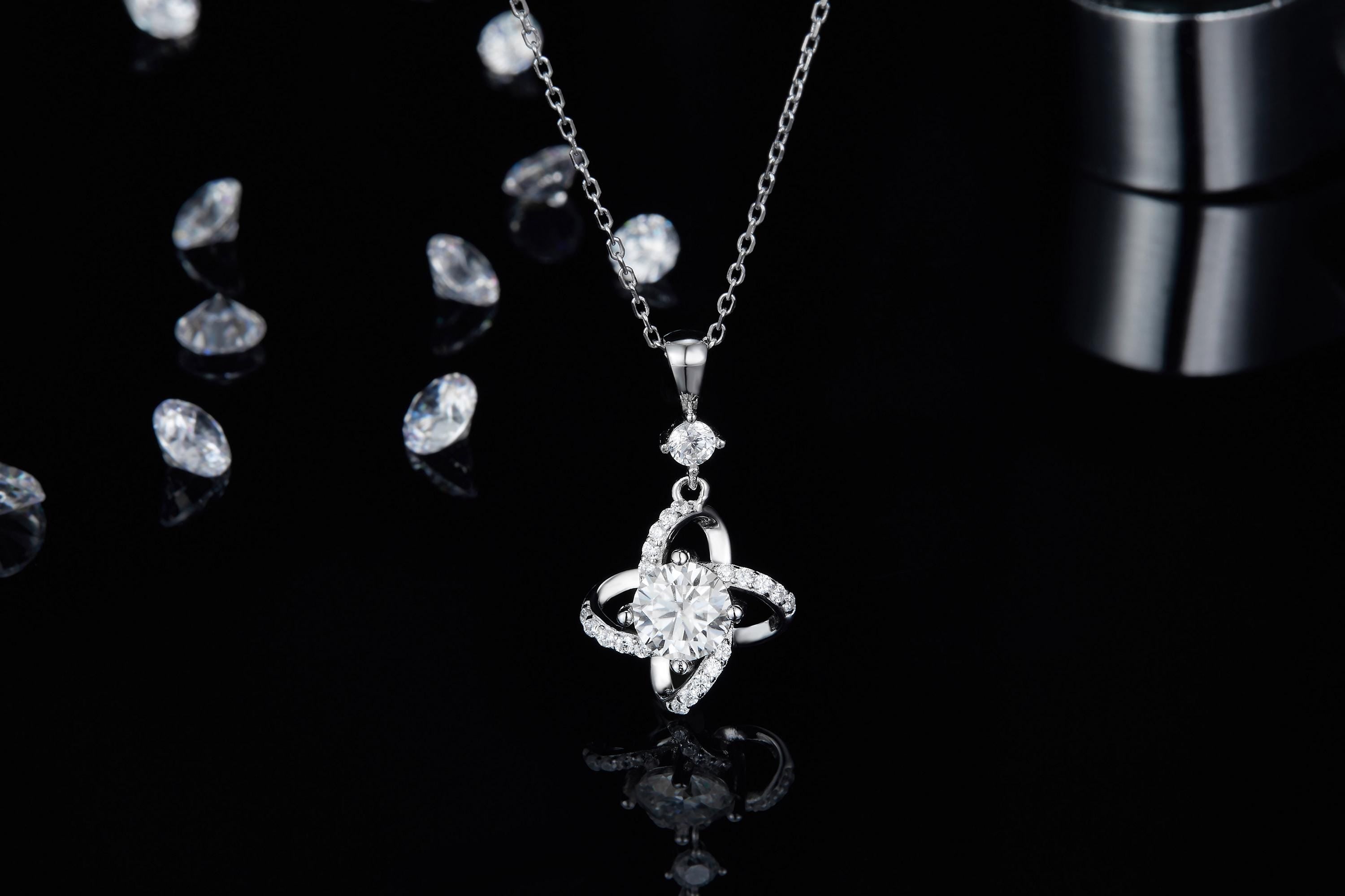 Windmill Motif Moissanite Jewelry Set in 925 Sterling Silver with White Gold Plating