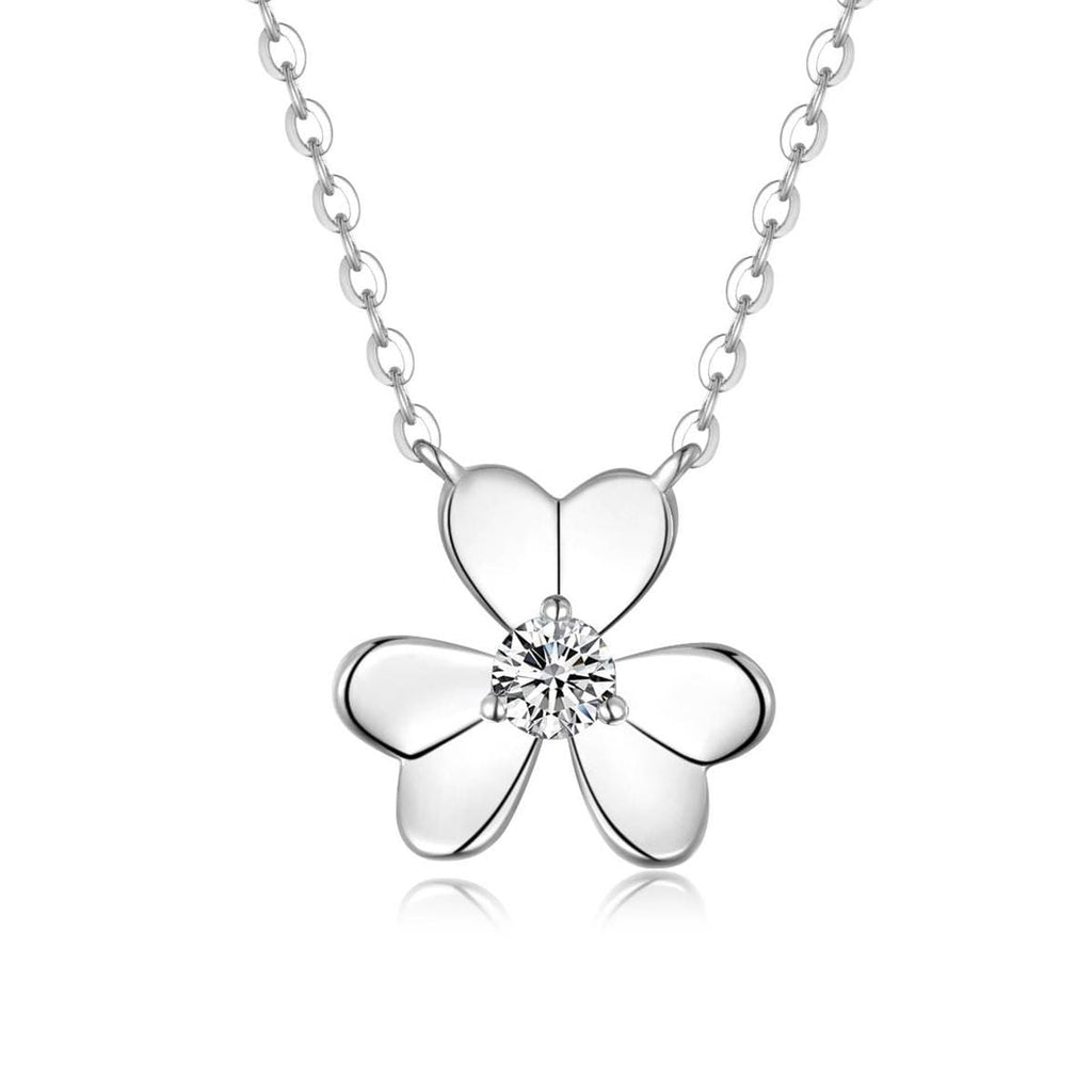 Moissanite Three-Leaf Clover Necklace - Sterling Silver, White Gold Plated