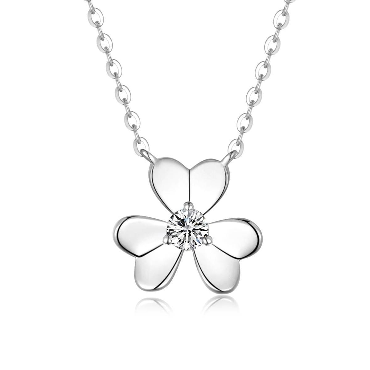 Moissanite Three-Leaf Clover Necklace - Sterling Silver, White Gold Plated