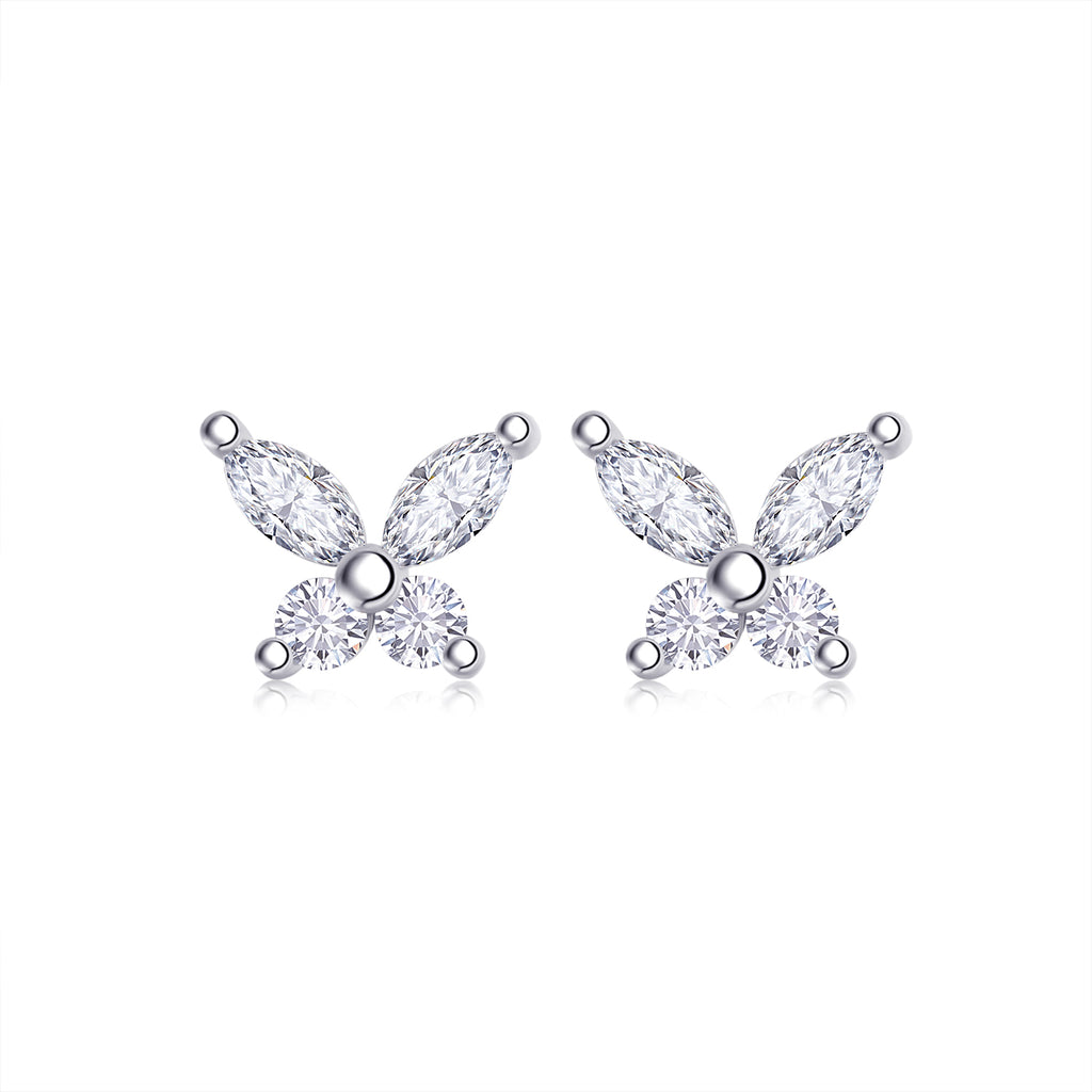 Butterfly Moissanite Stud Earrings in 925 Sterling Silver with 18K White Gold Plating – 0.73 ct