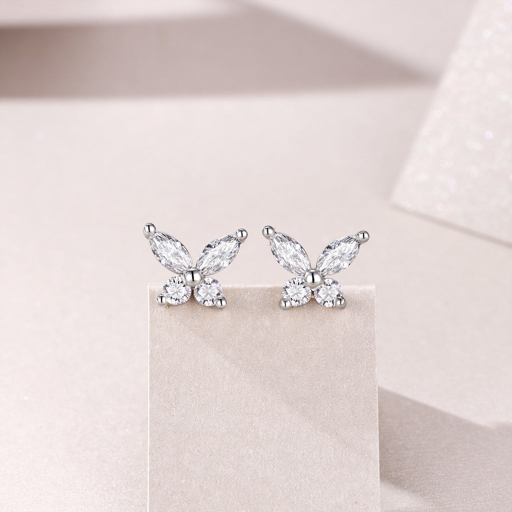 Butterfly Moissanite Stud Earrings in 925 Sterling Silver with 18K White Gold Plating – 0.73 ct