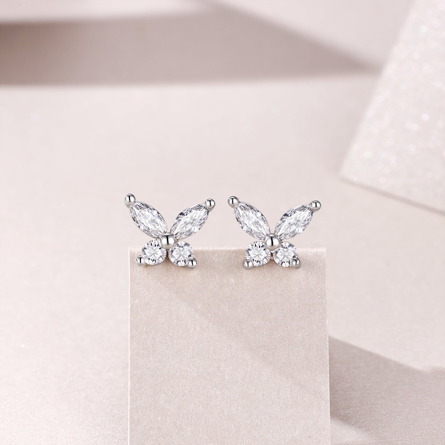 Butterfly Moissanite Stud Earrings in 925 Sterling Silver with 18K White Gold Plating – 0.73 ct