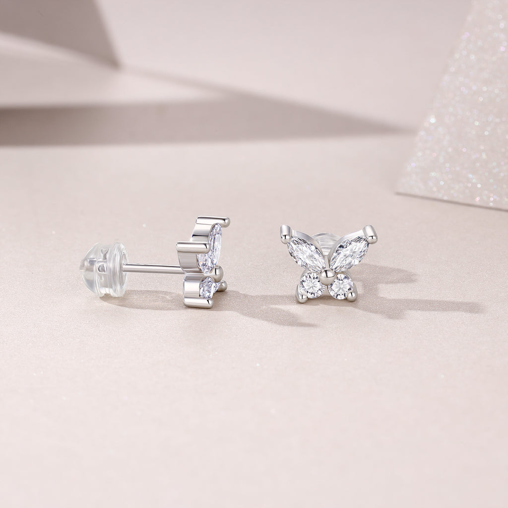 Butterfly Moissanite Stud Earrings in 925 Sterling Silver with 18K White Gold Plating – 0.73 ct