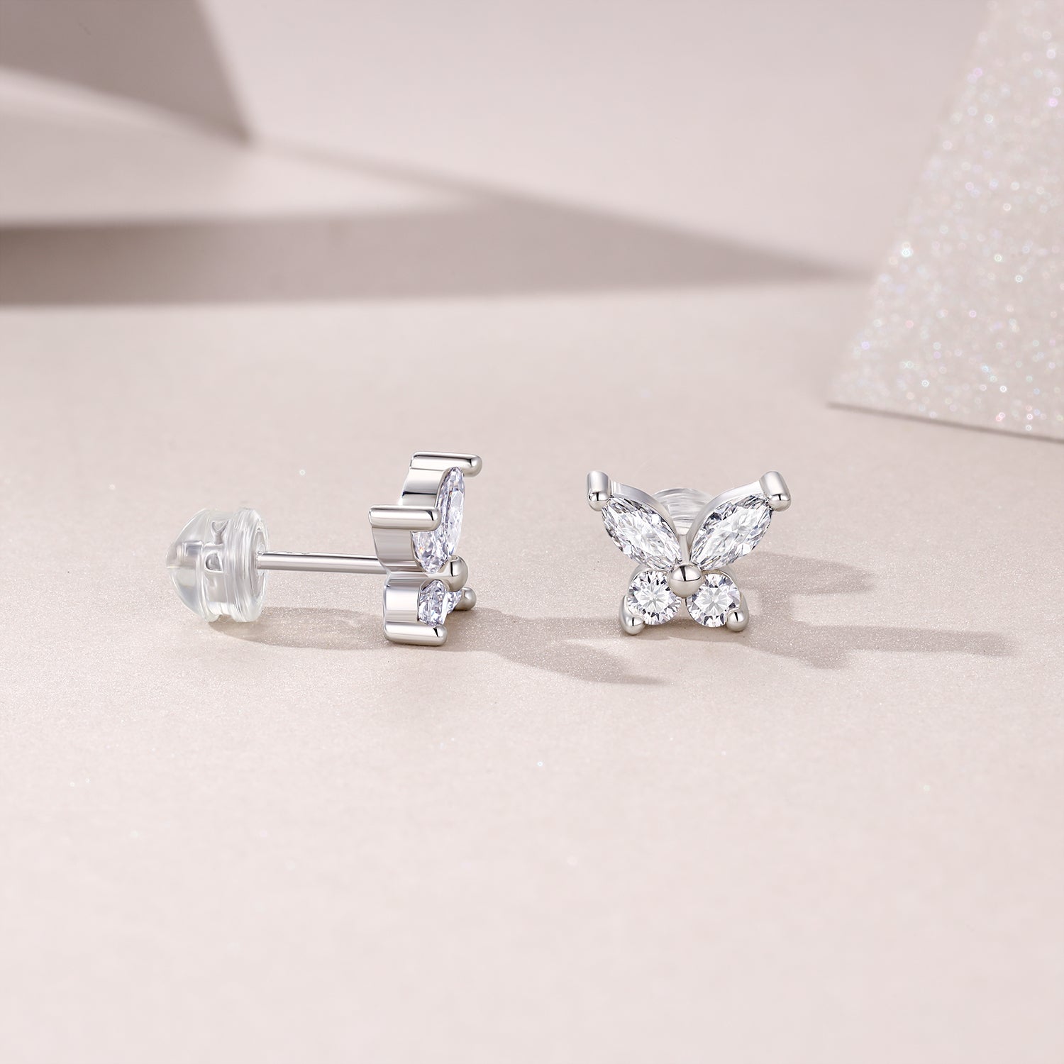 Butterfly Moissanite Stud Earrings in 925 Sterling Silver with 18K White Gold Plating – 0.73 ct