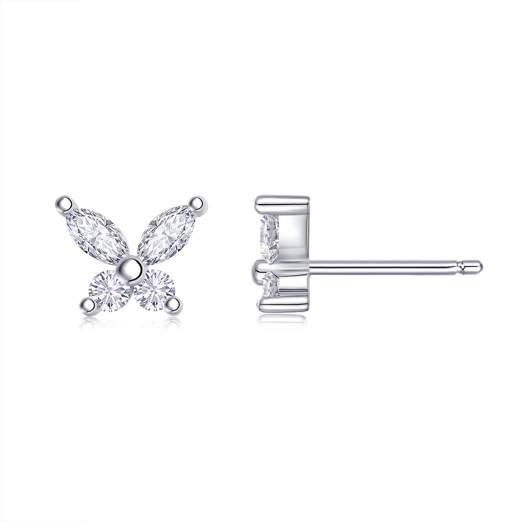 Butterfly Moissanite Stud Earrings in 925 Sterling Silver with 18K White Gold Plating – 0.73 ct