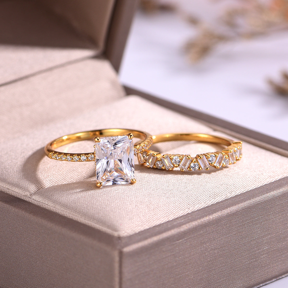 Radiant Cut Moissanite Bridal Ring Set