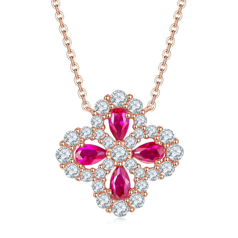 Four Leaf Motif Ruby Gemstone Jewelry Set
