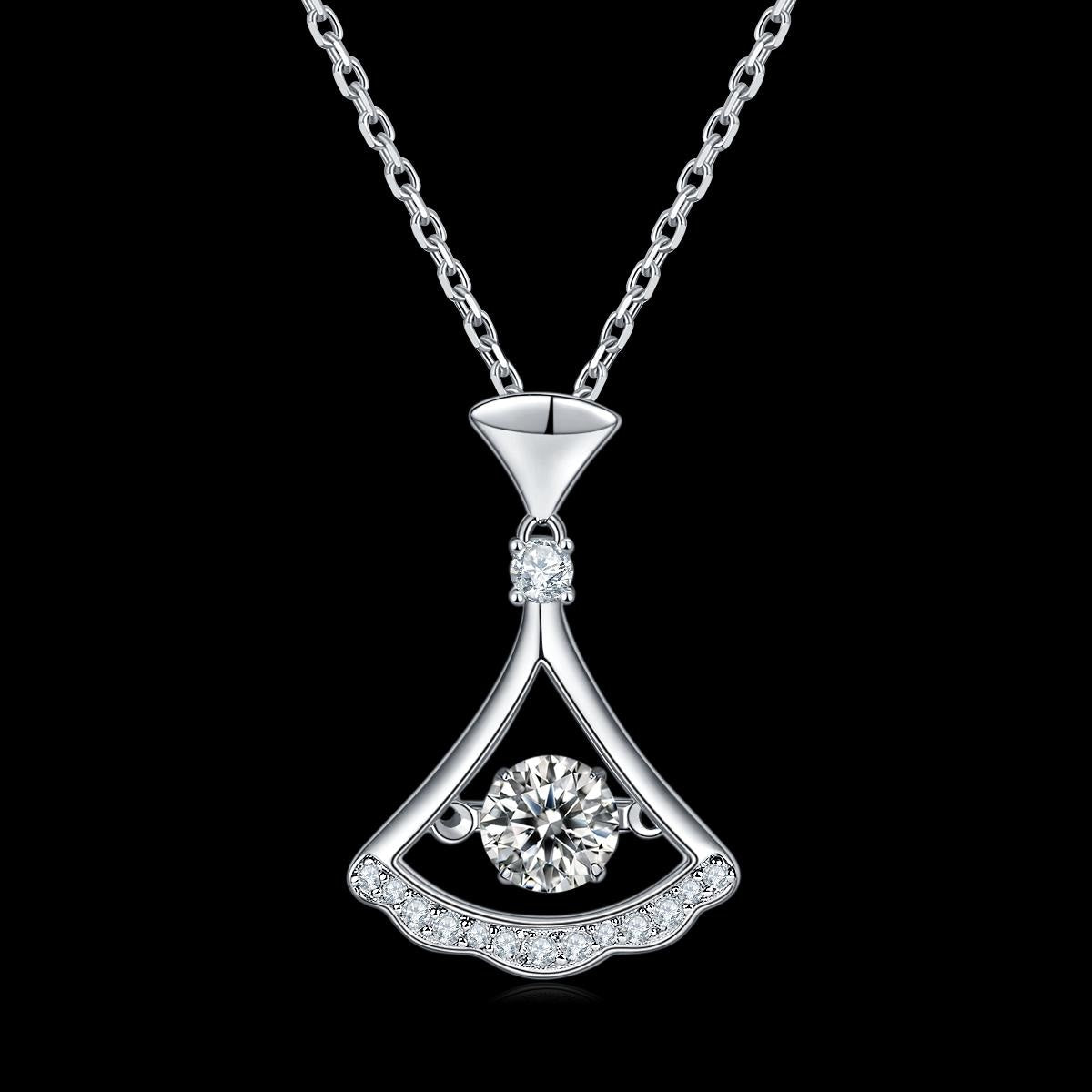 Skirt Dance Moissanite Necklace in 925 Sterling Silver with White Gold Plating - 0.5 ct