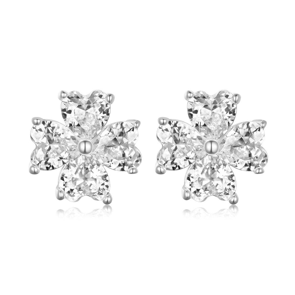 Heart‑Shaped Clover Moissanite Stud Earrings in 925 Sterling Silver with 18K Gold Plating – 2.4 ct