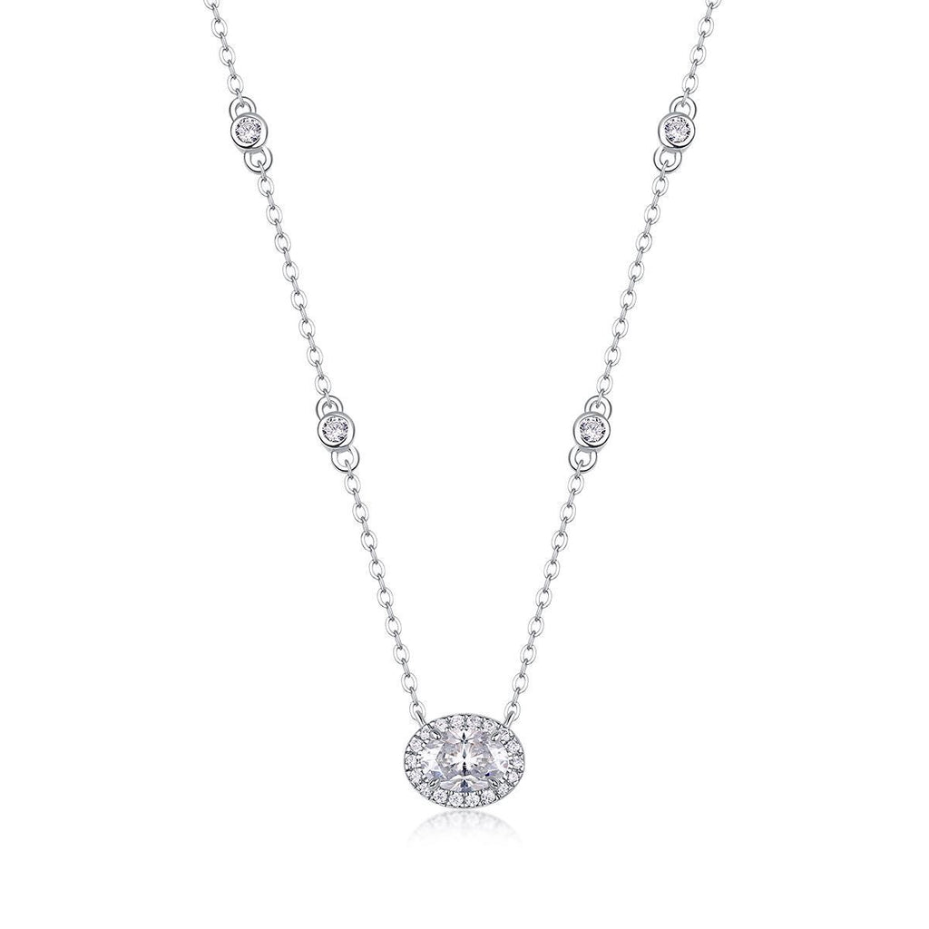 Oval Moissanite Pendant Necklace in 925 Sterling Silver with White Gold Plating - 1.0 ct