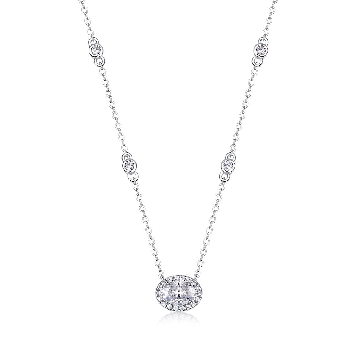 Oval Moissanite Pendant Necklace in 925 Sterling Silver with White Gold Plating - 1.0 ct