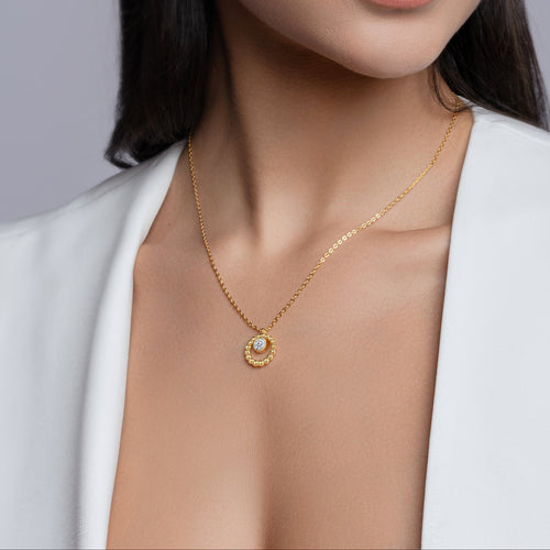 Beaded Halo Moissanite Pendant Necklace