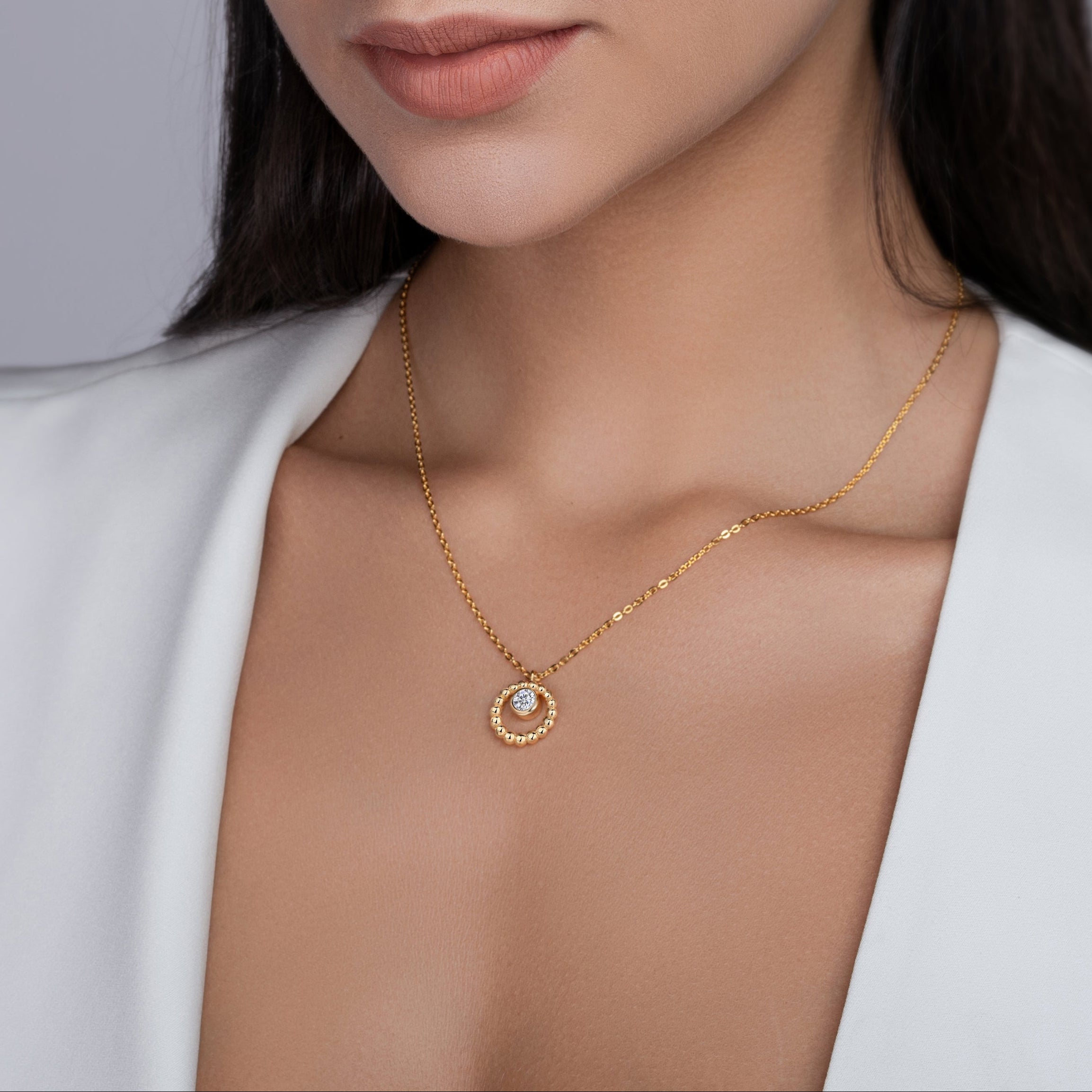 Beaded Halo Moissanite Pendant Necklace
