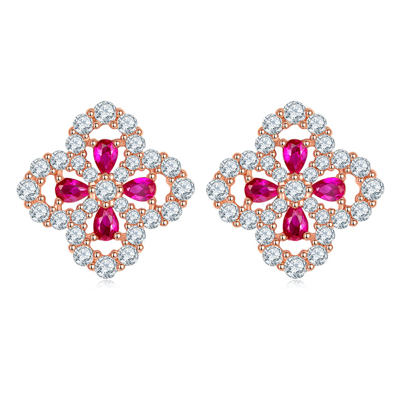 Four Leaf Motif Ruby Gemstone Jewelry Set