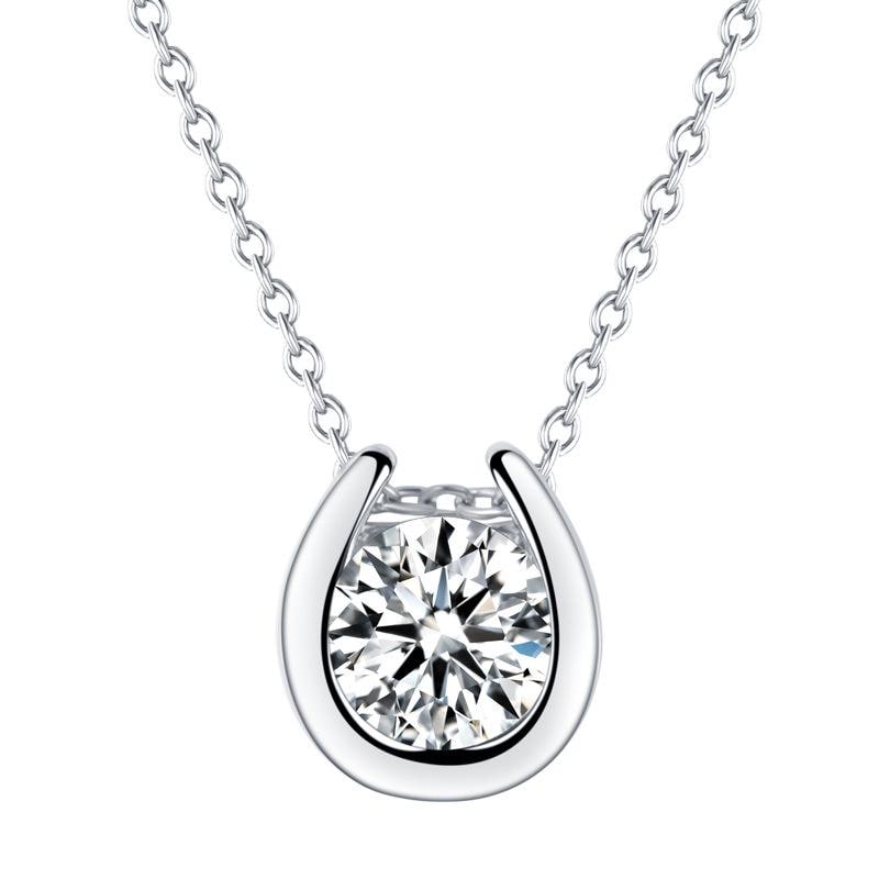 Horseshoe Moissanite Pendant Necklace in 925 Sterling Silver with White Gold Plating - 1.0 ct