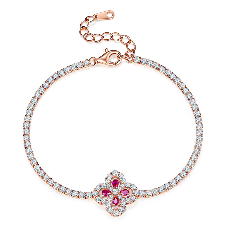 Four Leaf Motif Ruby Gemstone Jewelry Set