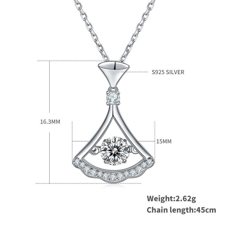 Skirt Dance Moissanite Necklace in 925 Sterling Silver with White Gold Plating - 0.5 ct