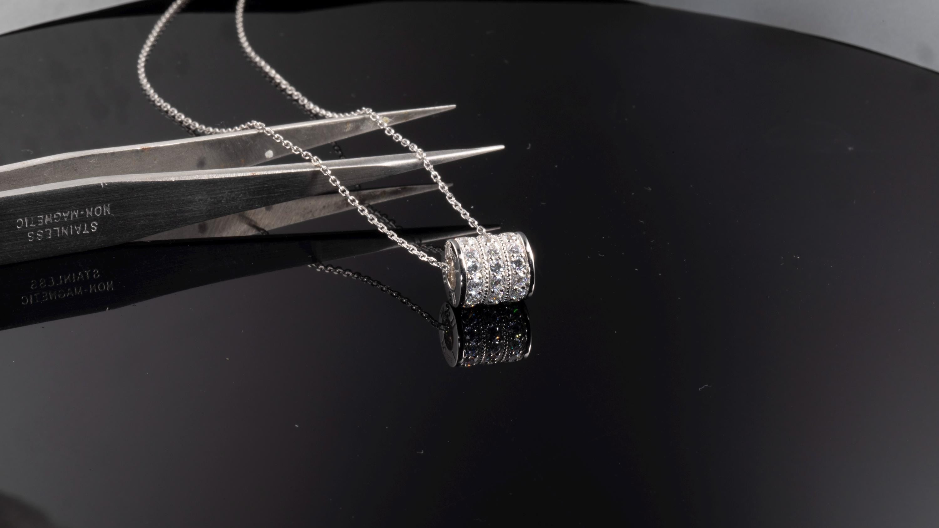 Slender Waist Moissanite Necklace in 925 Sterling Silver with White or Rose Gold Plating