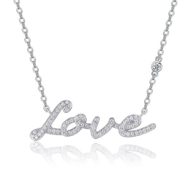 Love Script Moissanite Necklace in 925 Sterling Silver with White Gold Plating - 0.41 ct