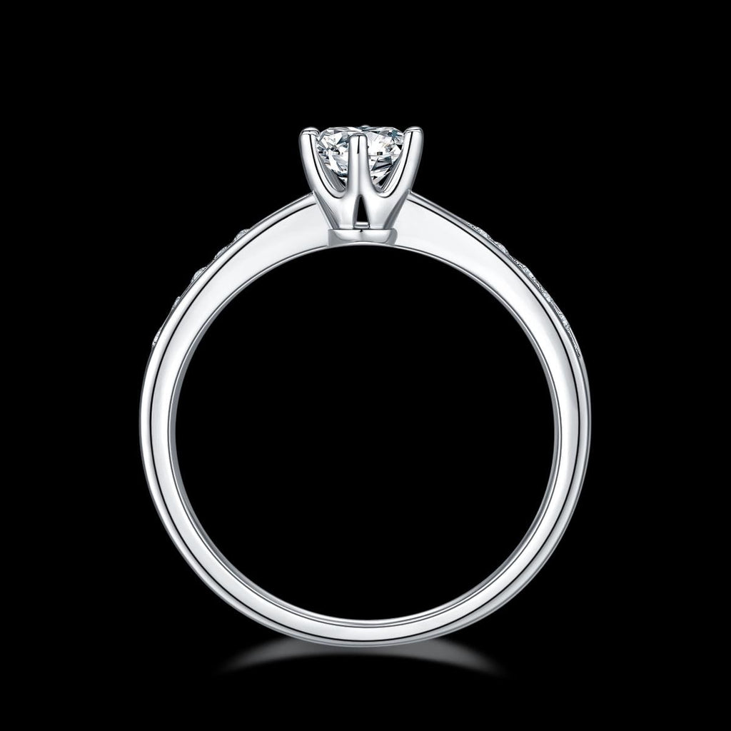 Micro-Pavé Moissanite Solitaire Ring in 925 Sterling Silver with White Gold Plating -0.5 ct