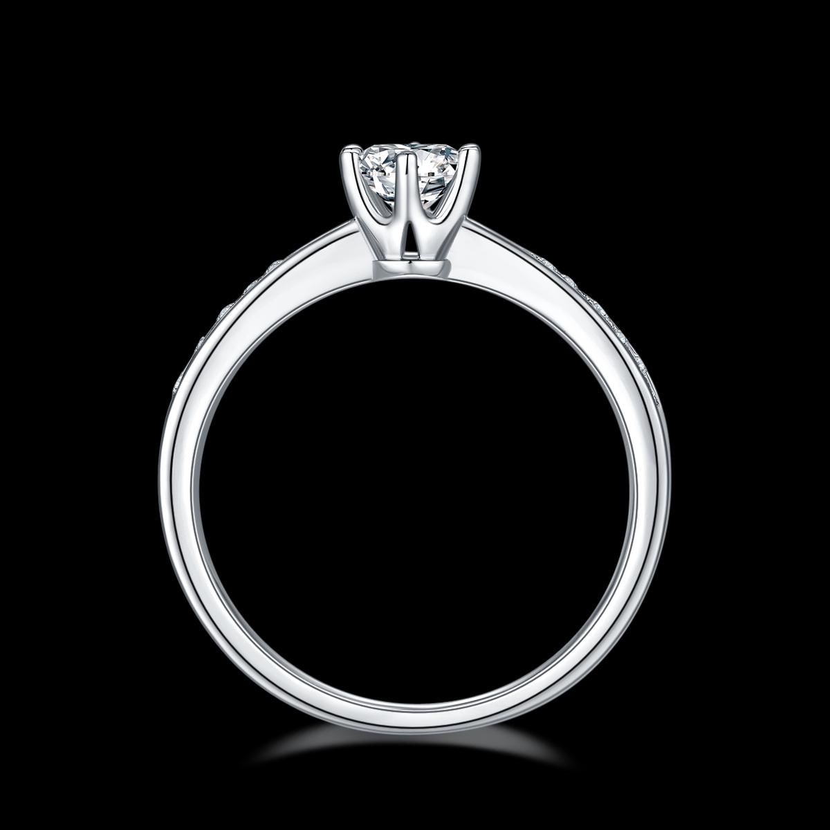 Micro-Pavé Moissanite Solitaire Ring in 925 Sterling Silver with White Gold Plating -0.5 ct