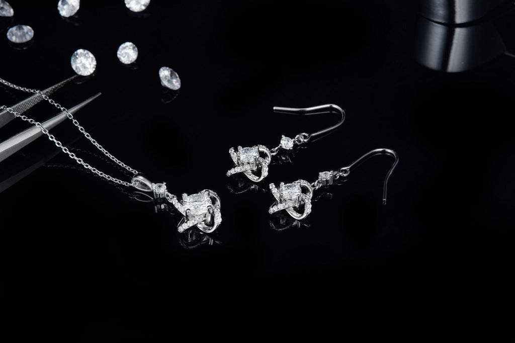 Windmill Motif Moissanite Jewelry Set in 925 Sterling Silver with White Gold Plating