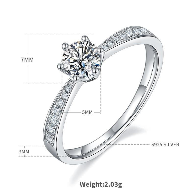 Micro-Pavé Moissanite Solitaire Ring in 925 Sterling Silver with White Gold Plating -0.5 ct