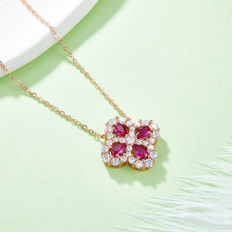 Four Leaf Motif Ruby Gemstone Jewelry Set