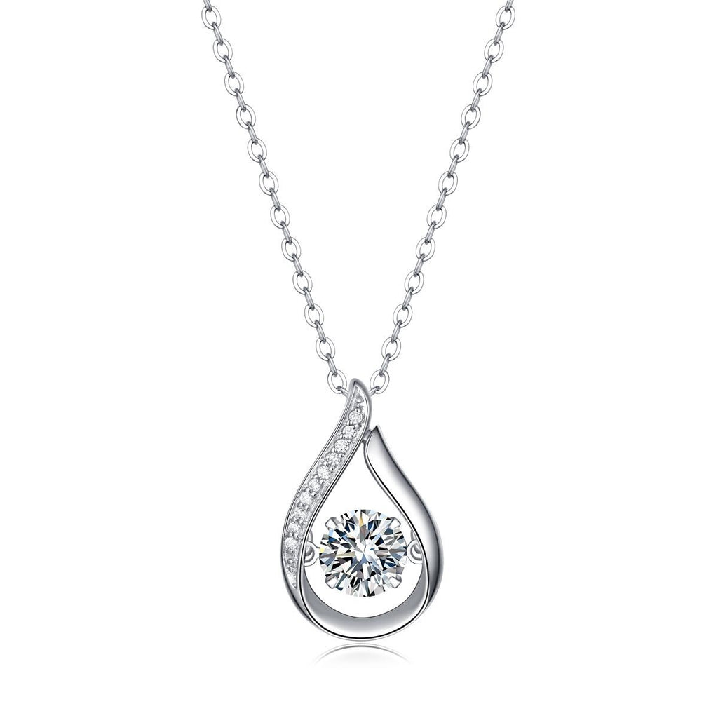 Teardrop Moissanite Pendant Necklace in 925 Sterling Silver with White Gold Plating - 1.0 ct