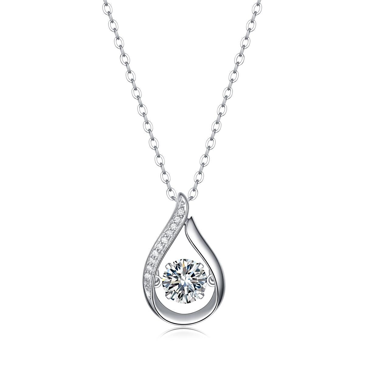 Teardrop Moissanite Pendant Necklace in 925 Sterling Silver with White Gold Plating - 1.0 ct