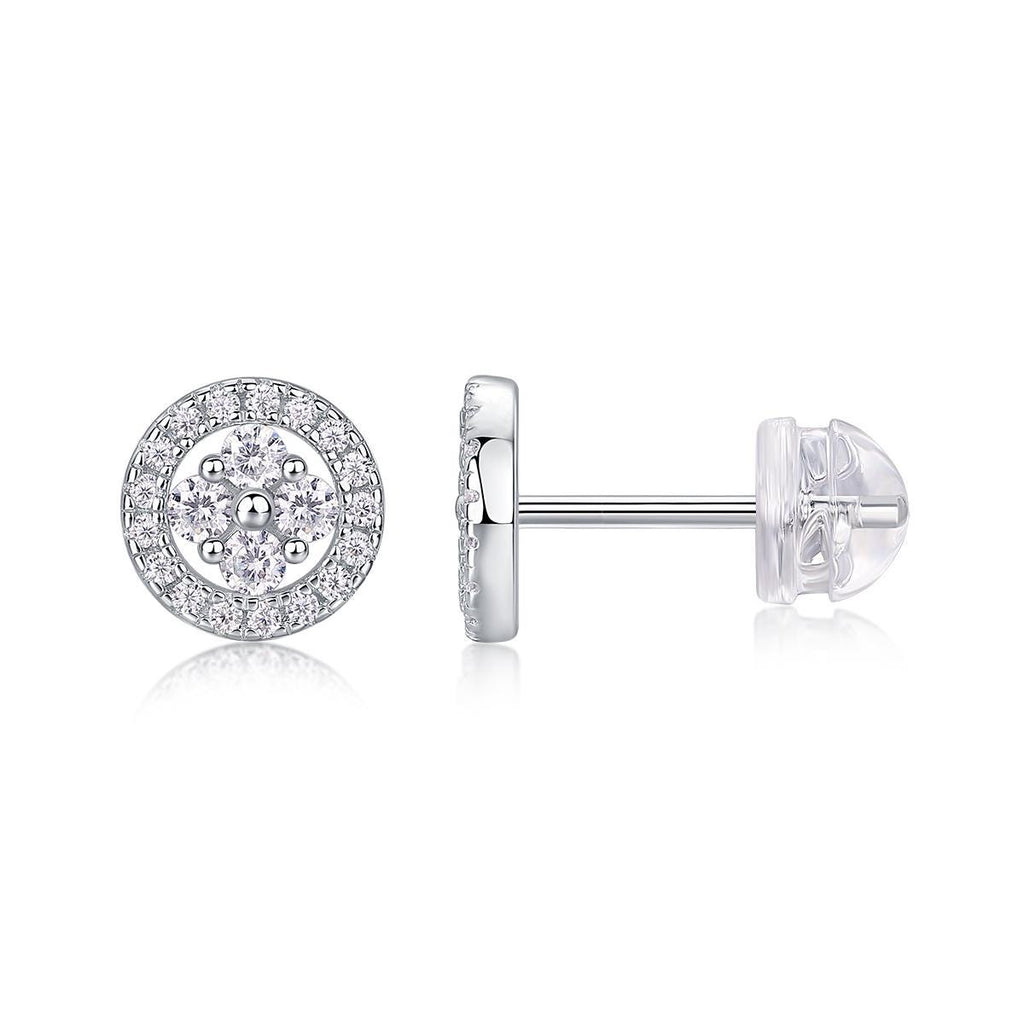 Halo Moissanite Stud Earrings, 18K White Gold Plated Sterling Silver